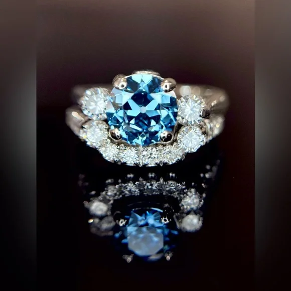 2.55 ctw Old European Cut Blue Lab and Natural Diamond Wedding Set - Picture 16 of 17